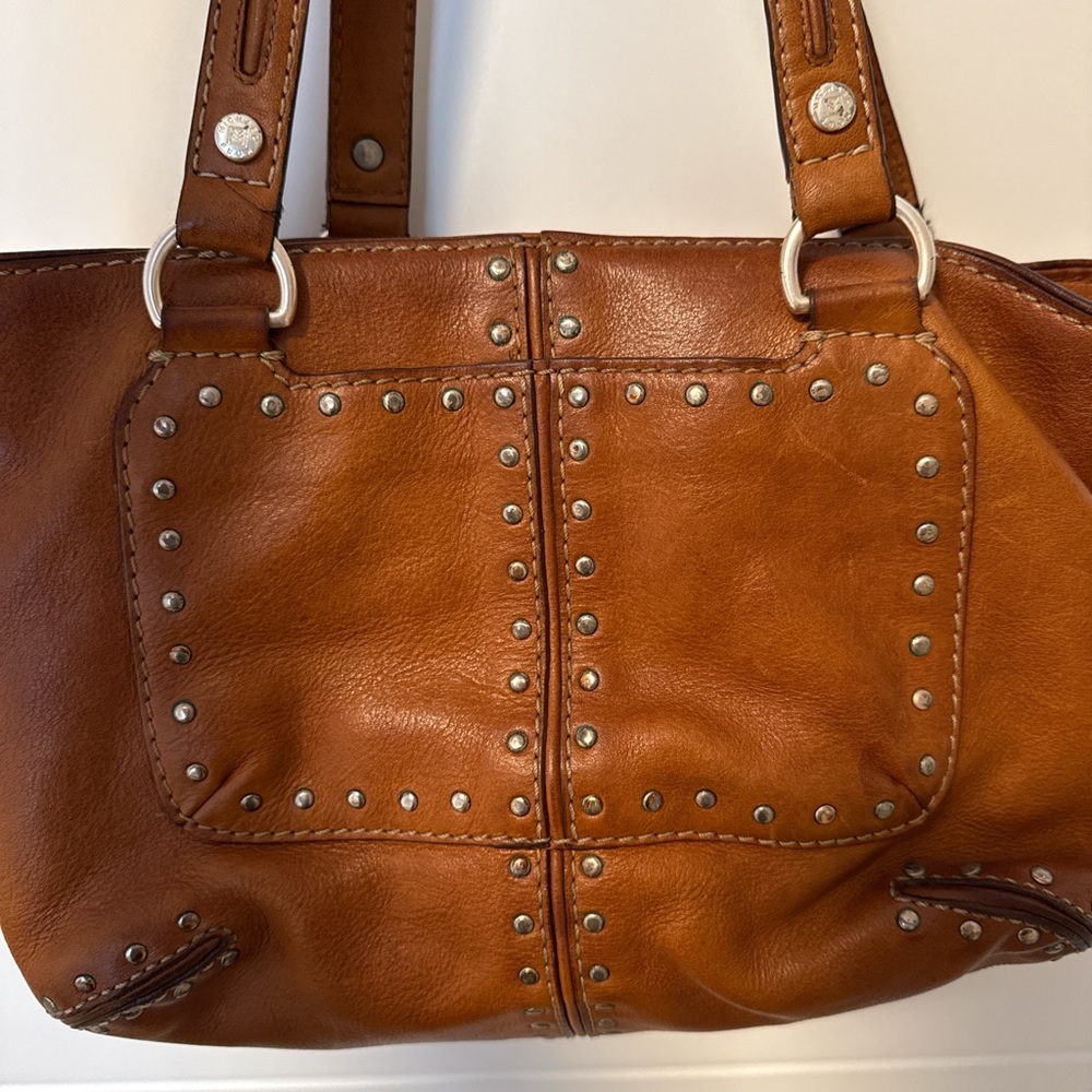 Studded Brown Leather Handbag